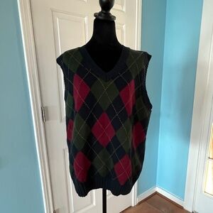 Vintage Woods And Gray Men's V-Neck Argyle Sweater Vest - Blue, Red, Green XL